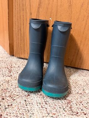 Kids Black Rain Boots with Teal Sole
